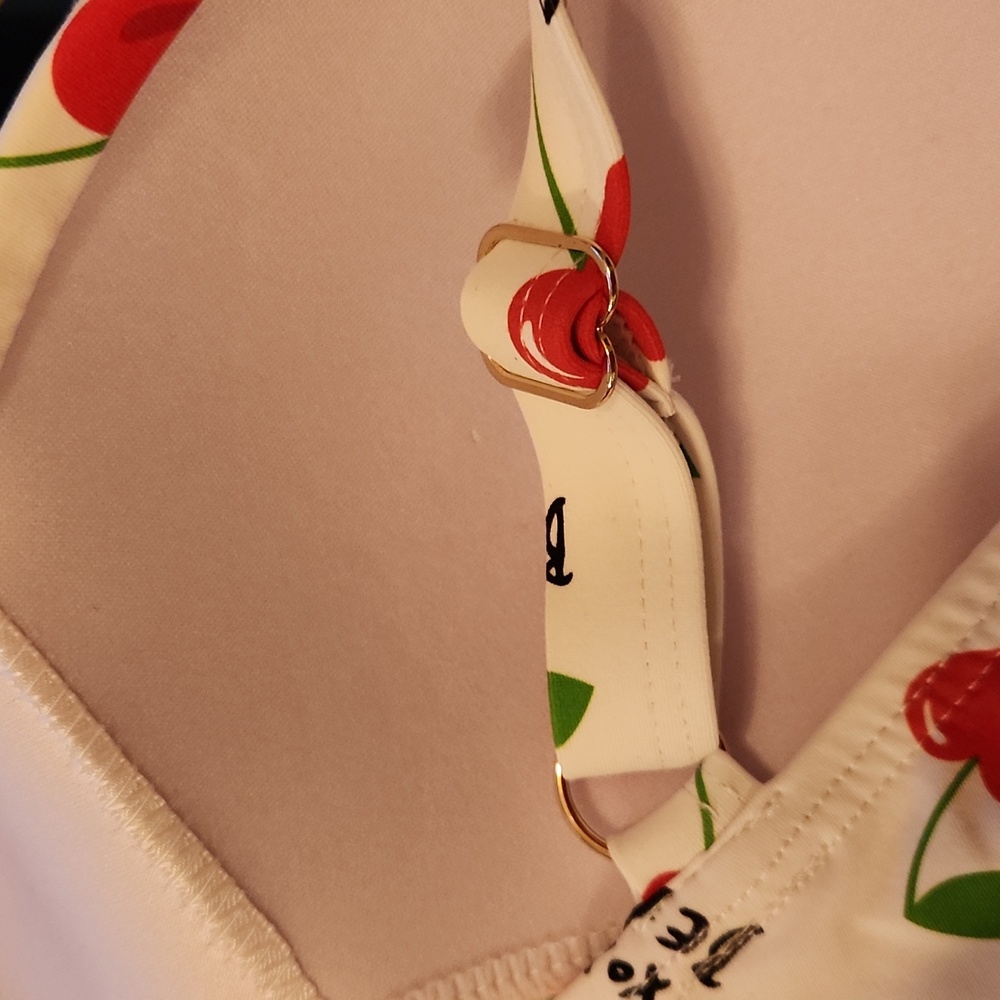 Betsey Johnson White and Red Cherry Print One Piece Swimsuit Small Size Push Up - Picture 10 of 14